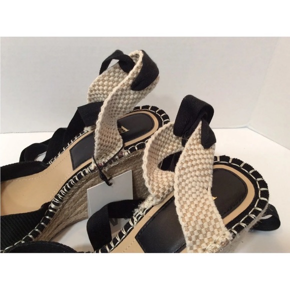 Zara Black Tied Raffia Espadrille Wedge Shoes NWT SZ 10 EU 41 - Picture 10 of 11